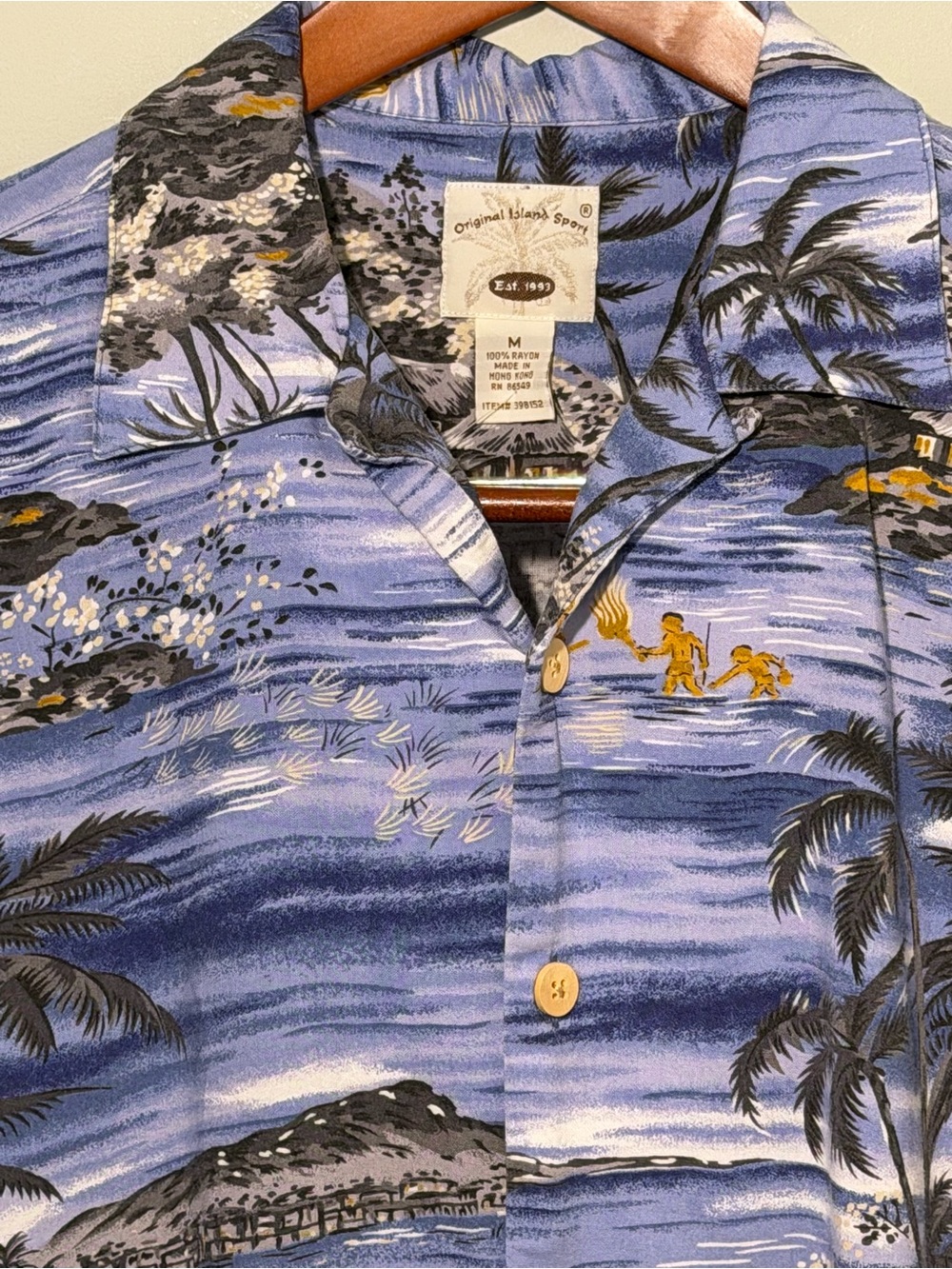 ORIGINAL ISLAND SPORT Men's Blue Hawaiian Camp Shirt 100% Rayon